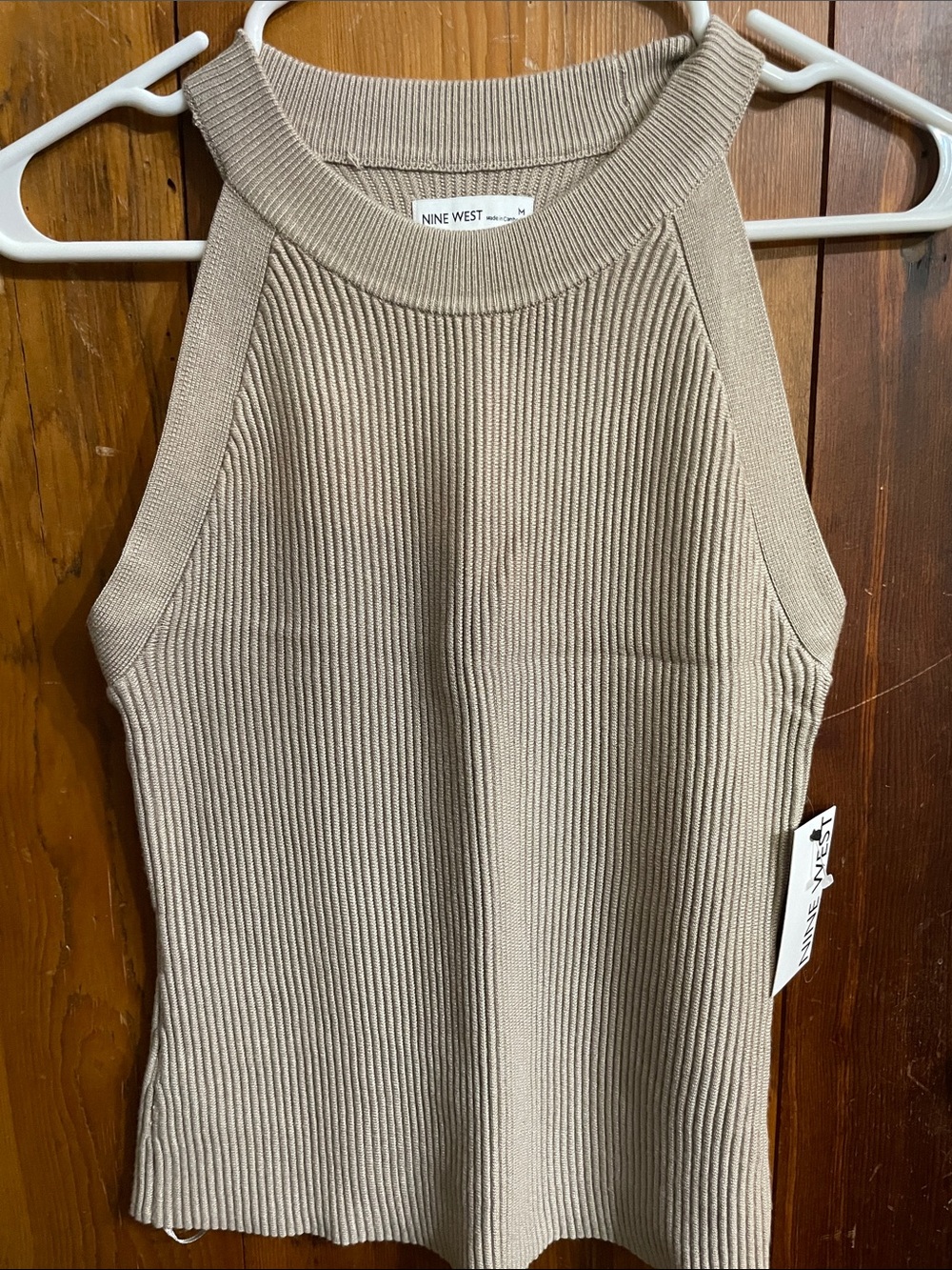 Nine West Taupe Ribbed Halter Knit Tank